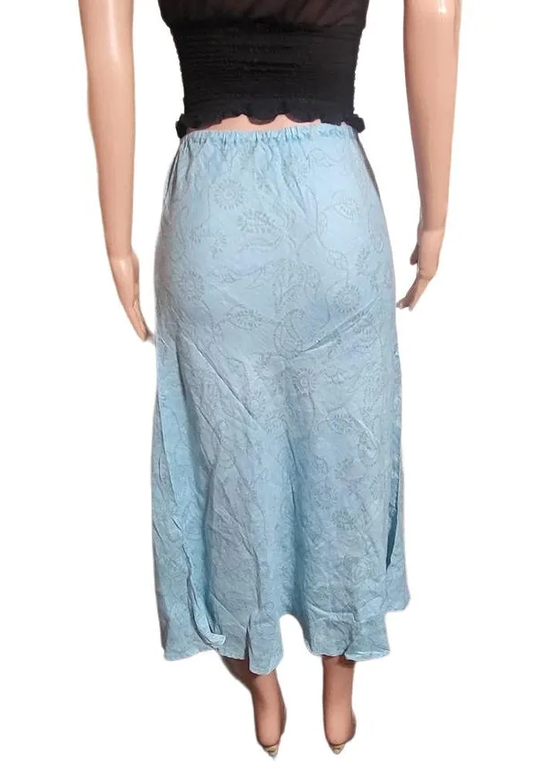 Pulp elastic waist blue flower print linen pull-on skirt M - Image 4