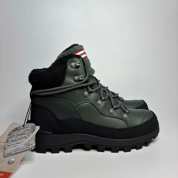 Hunter Explorer Mid Lace Leather Trekking Boots in Olive/Black - Image 6