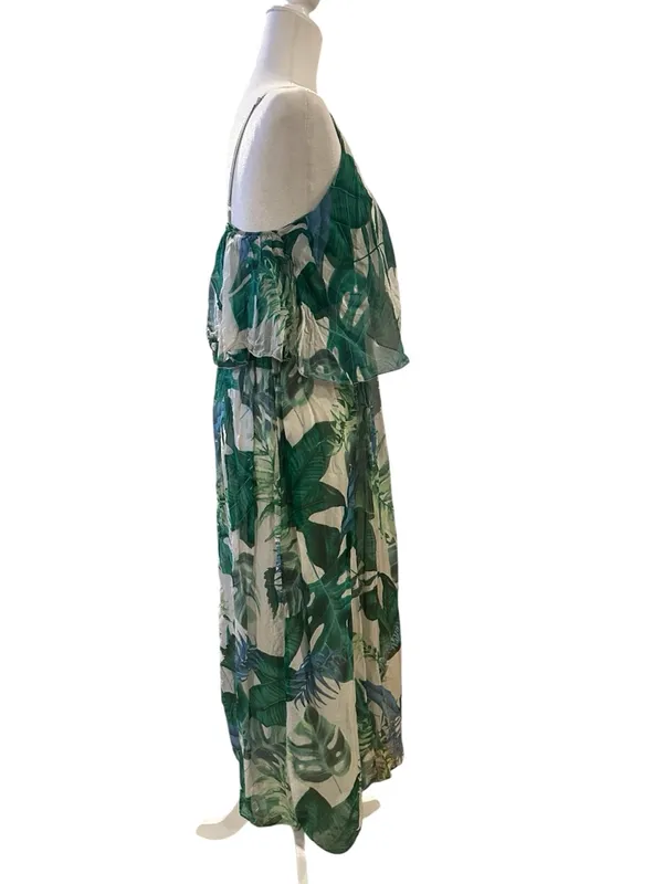 Elena Baldi Old Money Quiet Luxury Boho Green Floral Flowy Maxi Dress S - Image 3
