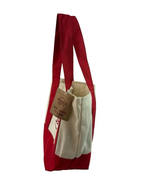 *New Trader Joe's Mini Canvas Tote Red Bag Re-usable Grocery Store Advertising - Image 2
