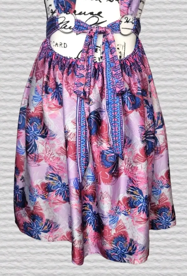 Free People Size MED Purple Tropical Daydream Mini Dress Feather Peacock Print - Image 6