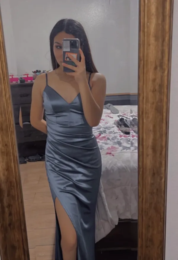 Emerald Sunday navy blue satin maxi elegant dress - Image 6