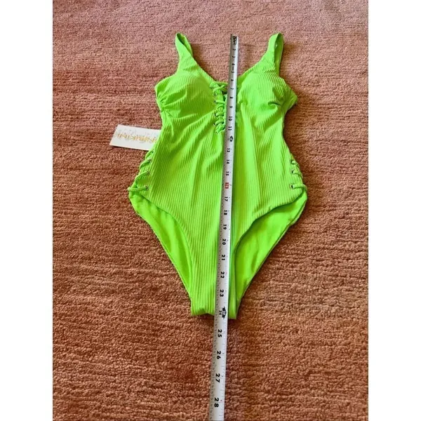 TiNiBiKiNi One Piece Swimsuit XS Citrus Green Lace Up Ribbed Monokini - Image 2