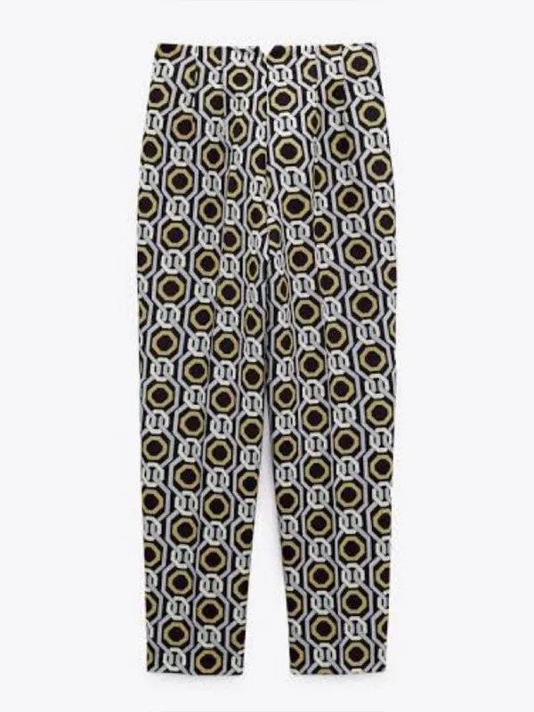 ZARA‎ Geometric Interlocking Chain Print High Rise Ankle Pants Size Small - Image 4
