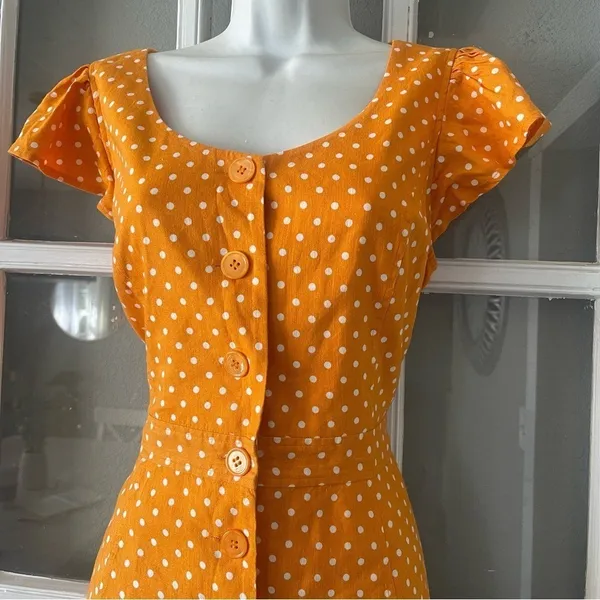 Rachel Parcell Yellow Polka Dot Midi Dress - Image 8