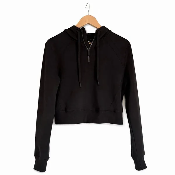 BYLT Basics Women’s Opal Black Half Zip Cropped Hoodie Lightweight Size Small - Image 2