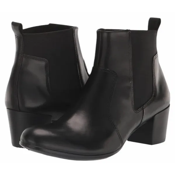 ECCO Booties‎ Black Leather Block Heel Chelsea Ankle Boots Size US 8.5 NEW - Image 2