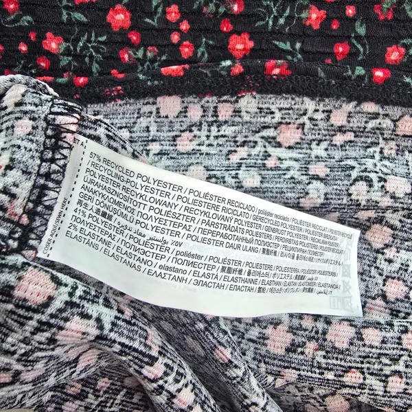 Mango‎ MNG NWT Floral Ruffle Shoulder V-Neck Mini Dress Black Red Size Medium - Image 6