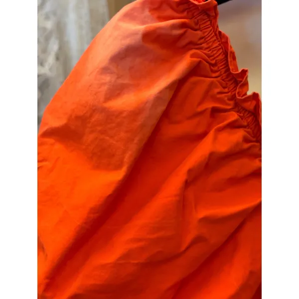 Livaceous Orange‎ Smocked Puff Sleeve Mini Dress Square Neck Ruffle Hem L - Image 5
