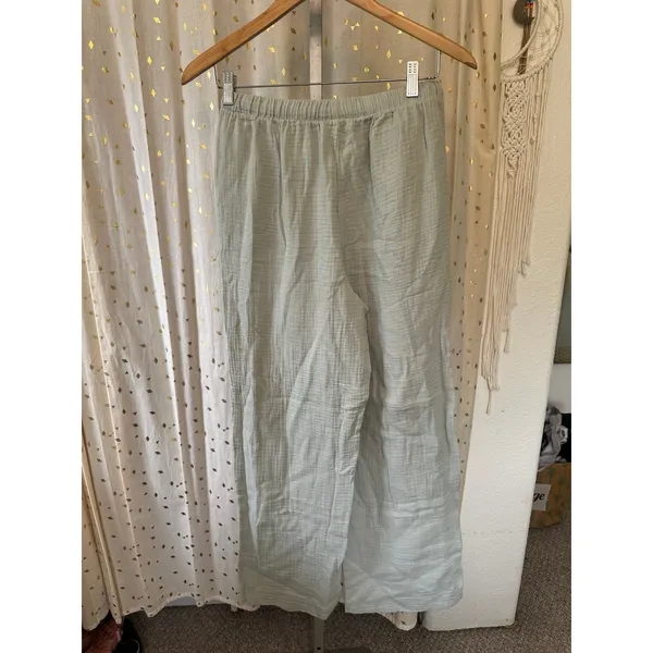 Lillusory 100% Cotton Gauze Strapless Peplum Bandeau Top Wide Leg Pants Set S - Image 10