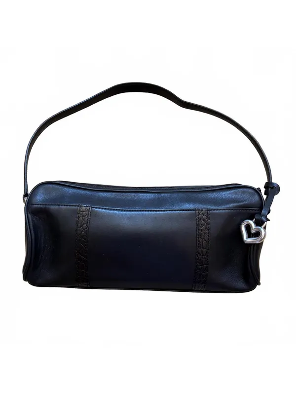 Brighton Black Leather Shoulder Bag Croc Embossed Heart Hardware Buckle C687292 - Image 3
