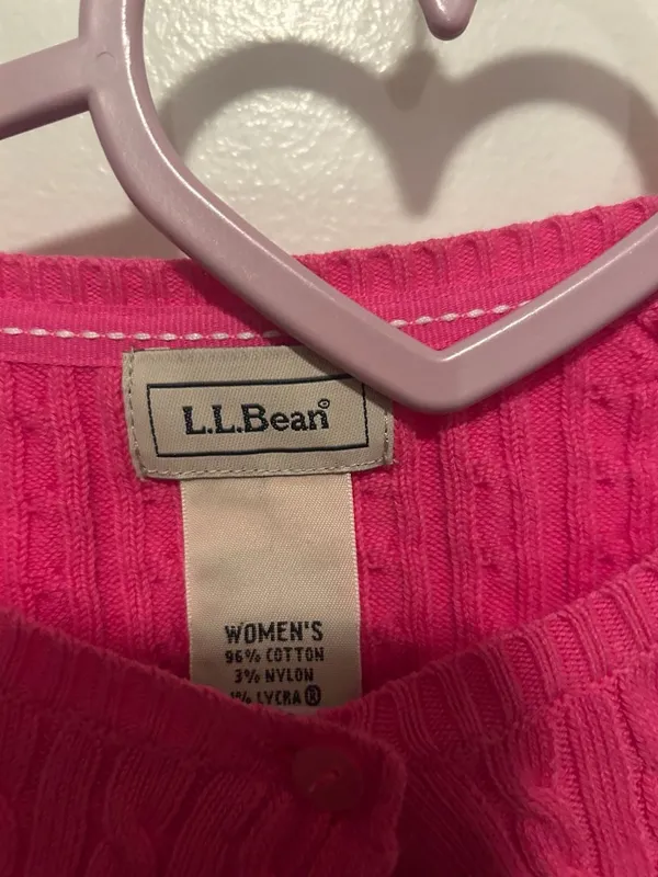 L.L.Bean Women's Cotton Cable Knit Button-Front Cardigan Sweater, Pink - Image 2