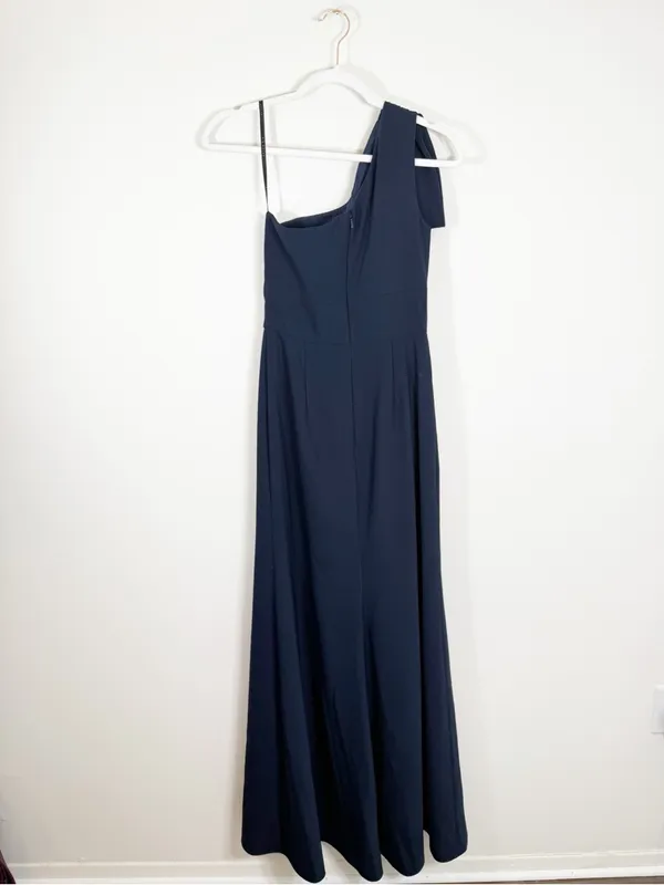 After Six Bow One-Shoulder Trumpet Gown Navy Blue Maxi Dress Size 2 - Image 4