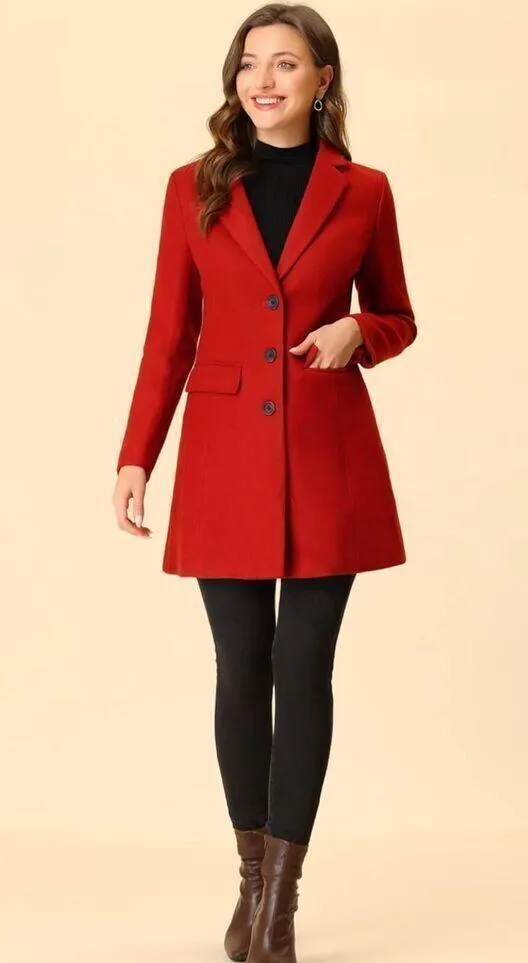 NEW Red Allegra K Notched Lapel Single Breasted Winter Coat S - Image 3