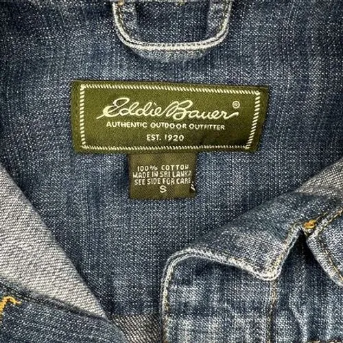 Vintage Eddie Bauer Women Small Trucker Jean Buttoned‎ Jacket Medium Wash Denim - Image 5