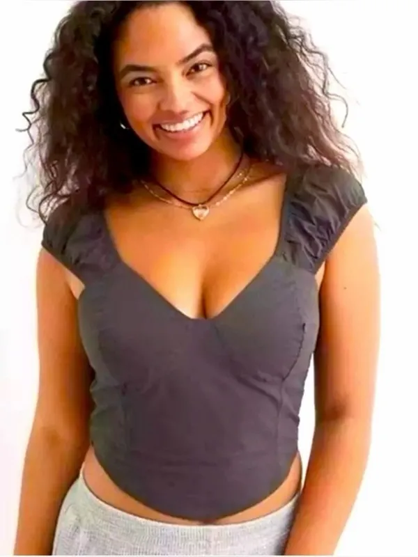 Aerie Cropped Corset Puff Sleeve Smocked Back Top Size Medium New with tag - Image 6