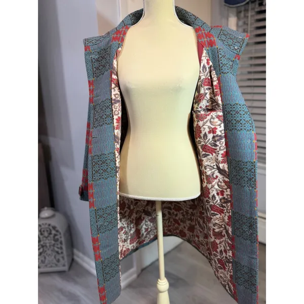Sundance XS Wool Blend Plaid Long Coat Teal Red Boho Cottagecore Artsy Statement - Image 7