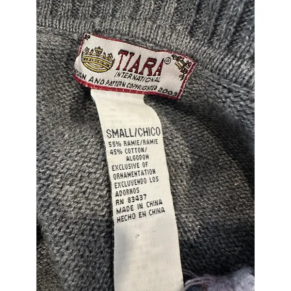 Vtg Tiara International Cardigan Women S Gray Floral Embroidered Grandma Cottage - Image 6