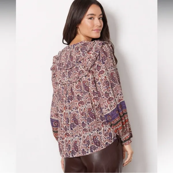 Cleobella Samara Bishop Sleeve Printed Cotton Blouse M - Image 4