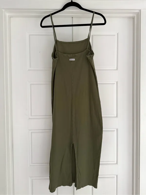Calvin Klein Olive Green Midi Ribbed Cotton Slip Dress - S/M - Image 2