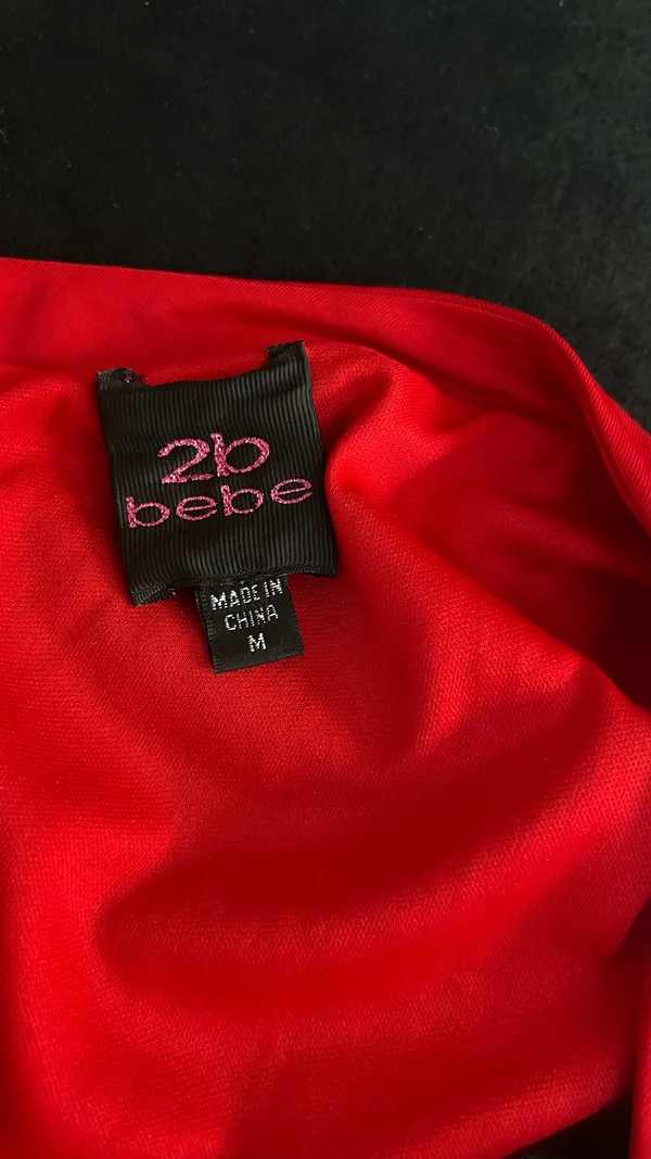 Bebe Red One-Shoulder Beaded Waist Cocktail Dressw - Image 8