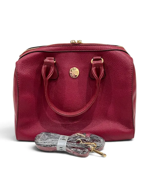 Jessica Moore Berry Red Pebbled Faux Leather Venture Satchel - Image 12
