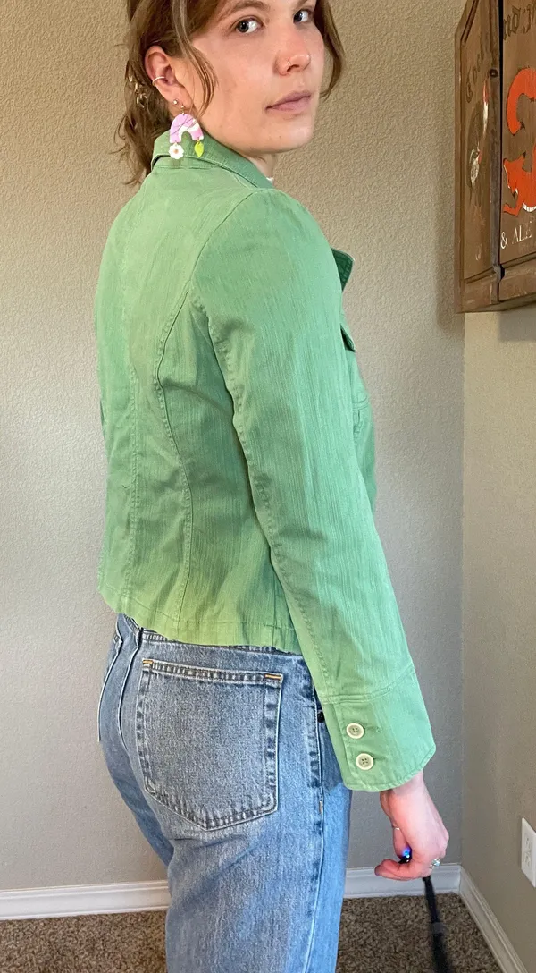 y2k green denim jacket Size L - Image 2