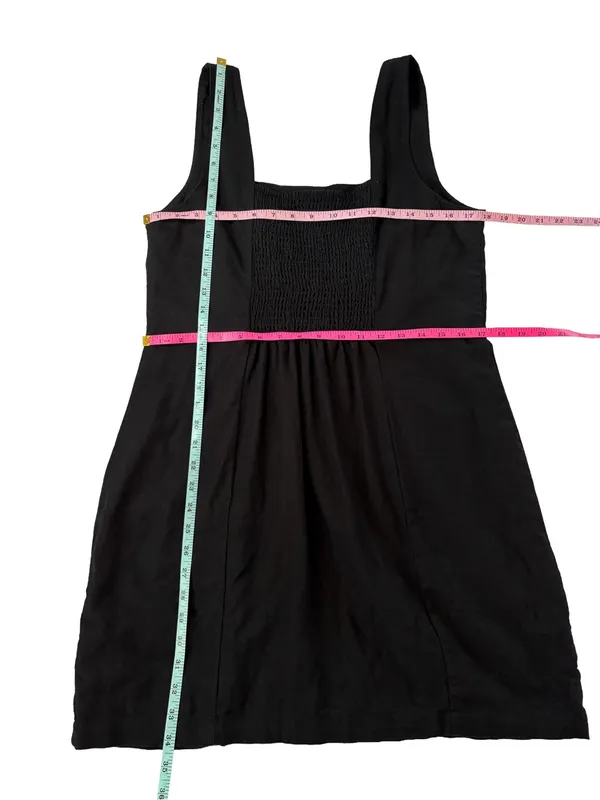 Old Navy Square Neck Linen-Blend Mini Dress Black Size Large - Image 5