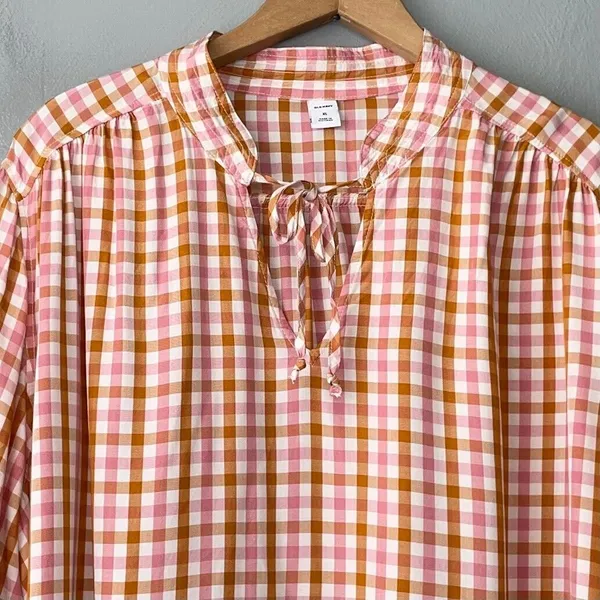 Old Navy Peasant Top Size XL Gingham Mandarin Popover Boho Cottagecore Prairie - Image 3