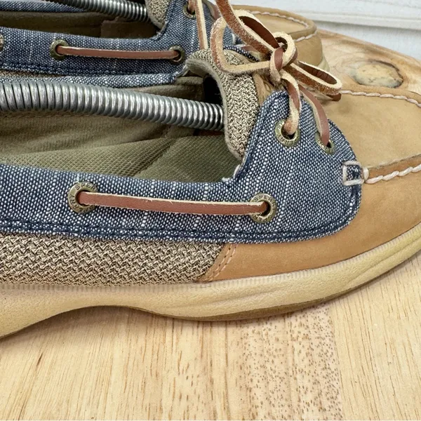 Sperry Top Sider Laguna Leather Canvas Slip On Loafer Boat Shoes‎ Tan Blue 8 - Image 7