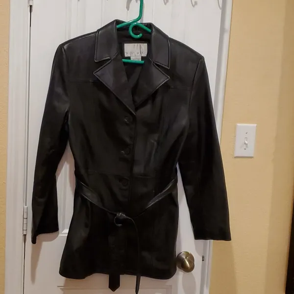 Nine West Black Leather Jacket with BeltSize L - Image 4