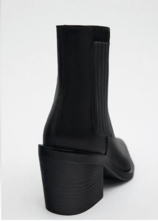 ZARA genuine leather cowboy western black ankle boots - Image 4
