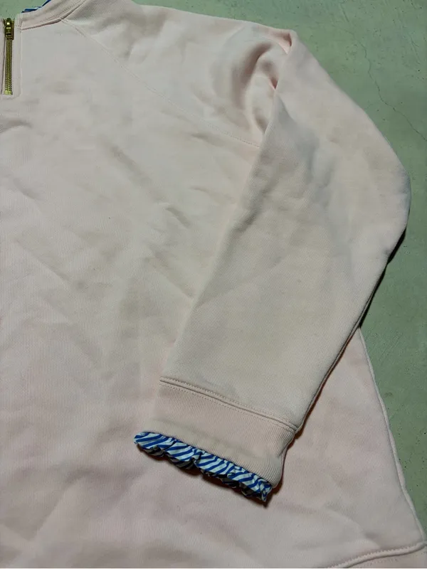 J. Crew Pink Crewneck Sweatshirt with Blue Trim large - Image 10