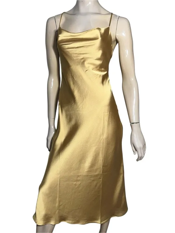 Show Me Your MuMu Women’s Size S Gold Verona Satin Cowl Midi Slip Dress - Image 3