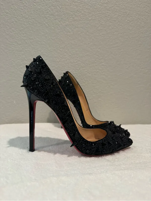 Christian Louboutin Black Spike Pigalili Potpourri Strass 120 Pumps 36.5 - Image 2