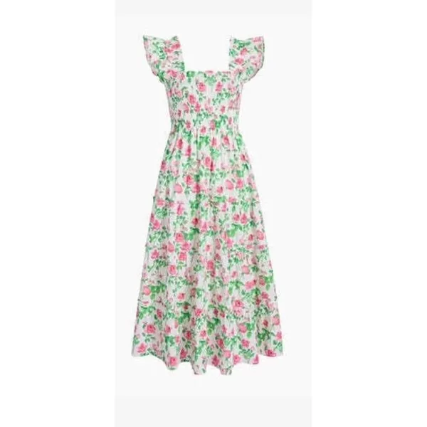 Hill‎ House Home Nap Dress Womens XXL White Pink Floral Ellie Smocked Midi Dress - Image 10