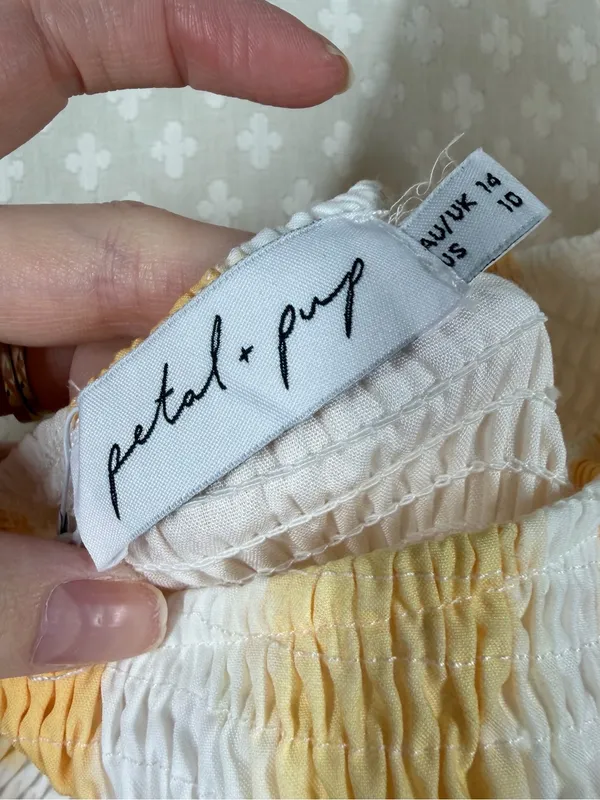 Petal‎ + Pup Yellow White Striped Smocked Kelsie One Shoulder Dress - Image 3