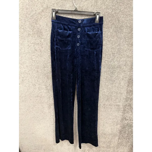 Halara Women Pants S Navy Blue Crushed Velvet Wide Leg High Waist Button Front - Image 4