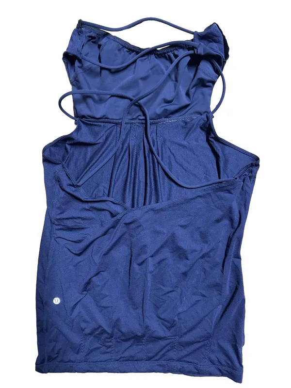 Lululemon Strappy Tank Top Sz 10 Built In Bra Blue Yoga Athletic Workout Y2K - Image 2