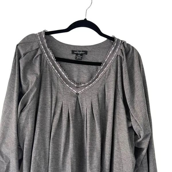 Earth Angels Women's Plus Size XXL Grey Babydoll Long Sleeve‎ Pajama Top - Image 2