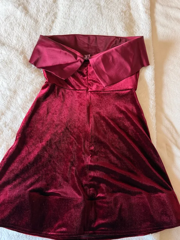 Amazon Velvet Red Foldover Strapless Dress - Image 2