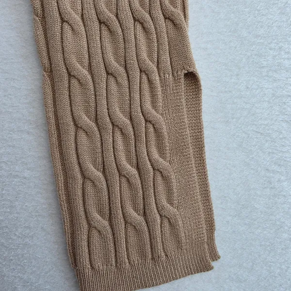 4th & Reckless NWOT 49Y Mocha Tan Cable Knit‎ Maxi Dress Long Sleeve Side Slit M - Image 6