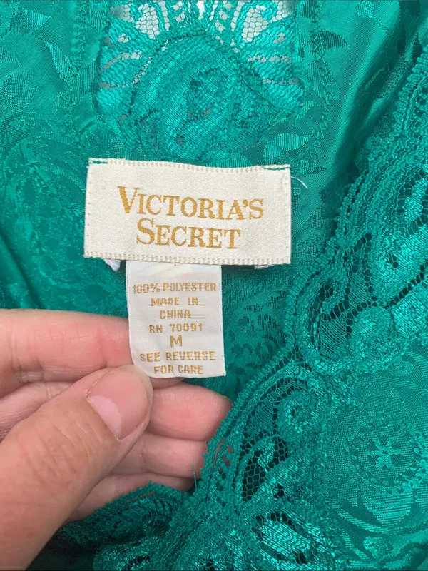 Victorias Secret size medium green paisley Lace Trim Teal Camisole Slip vintage - Image 2