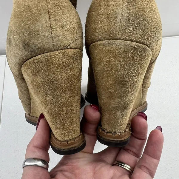 Kate Spade Size 7 Wedge Booties Saundra Tan Suede Lace Up Boots New York Fall - Image 10