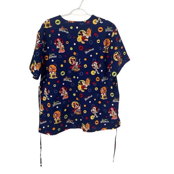 Disney Halloween Scrub Top Shirt XL Blue Mickey‎ Minnie Donald Duck Halloween - Image 4