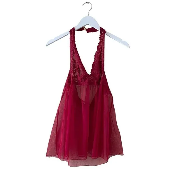 Victoria’s Secret Red Embroidered Adjustable Halter babydoll SZ S # 1611 - Image 5