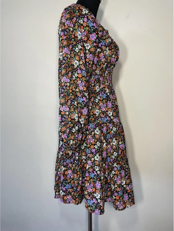 Entro Vibrant Floral Smocked Waist Tiered Mini Dress S Fest - Image 5