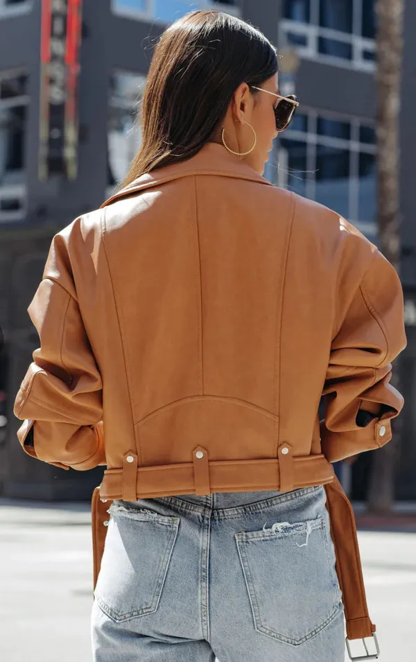 Avec Les Filles Biscotti Vegan Leather Moto Jacket Belted Crop - Image 2