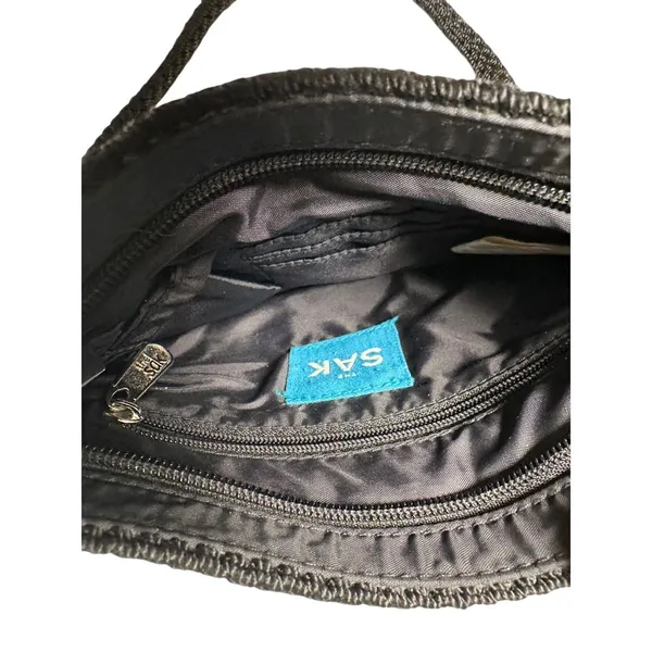 SAK Black‎ Crochet Knit Shoulder Bag with Silver Charm Casual Everyday Handbag - Image 4