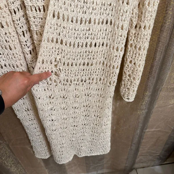 American Eagle Ivory Boho Grunge Knit Crochet Long Cardigan Duster XL - Image 6